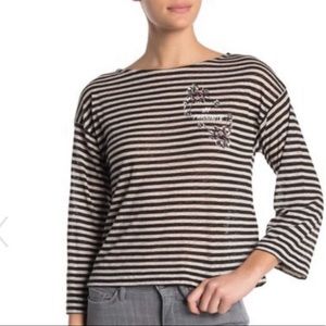 All Saints Striped Black and White Tee Size Small NWT